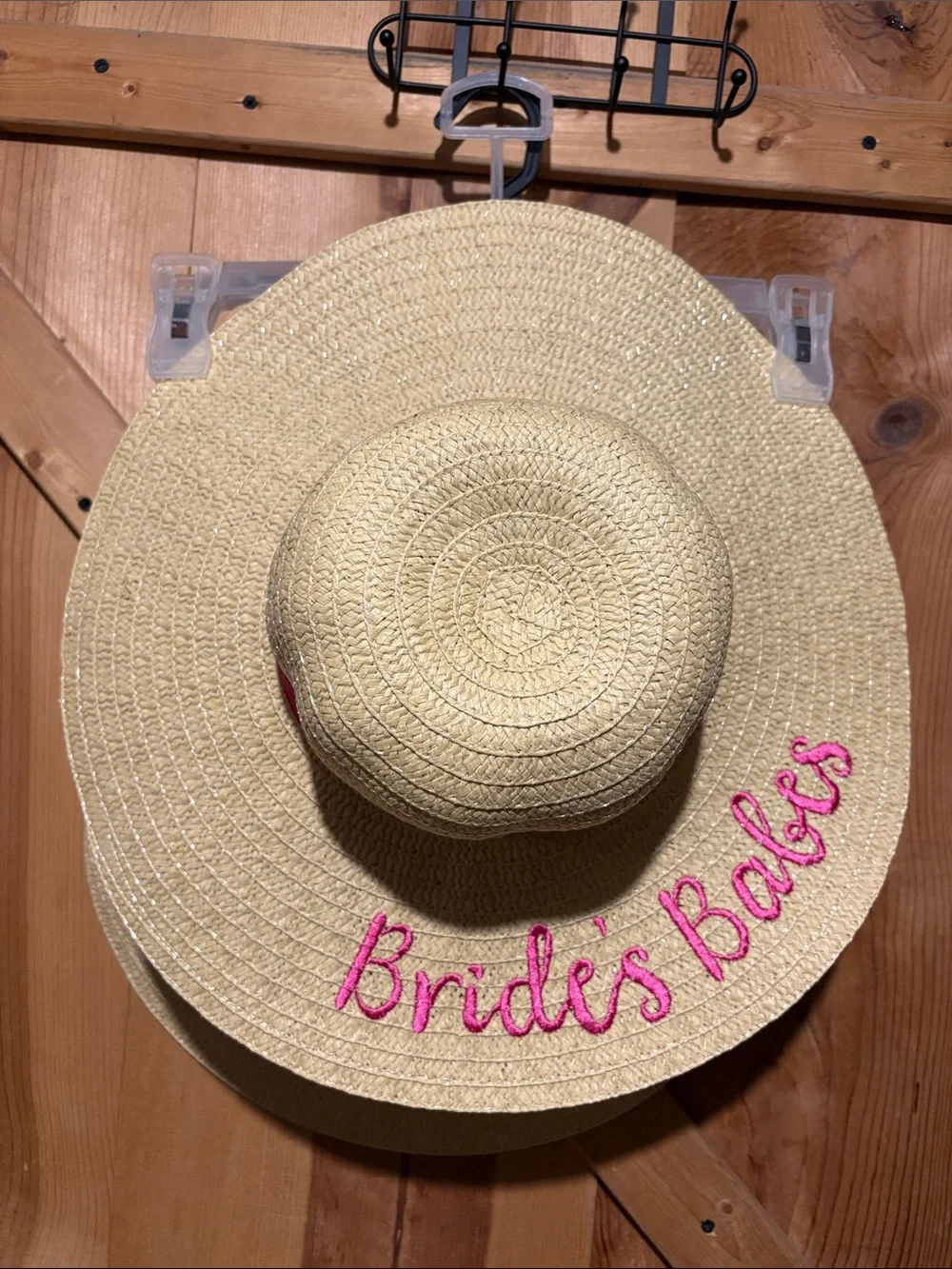 Brides Babes Embroidered Straw Sun Hat - Natural with Pink Trim